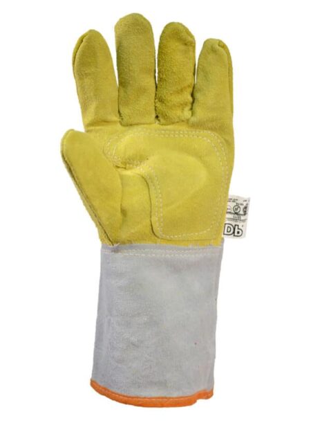 Guante Americano Descarne, Amarillo, Puño Largo, Talle 10.